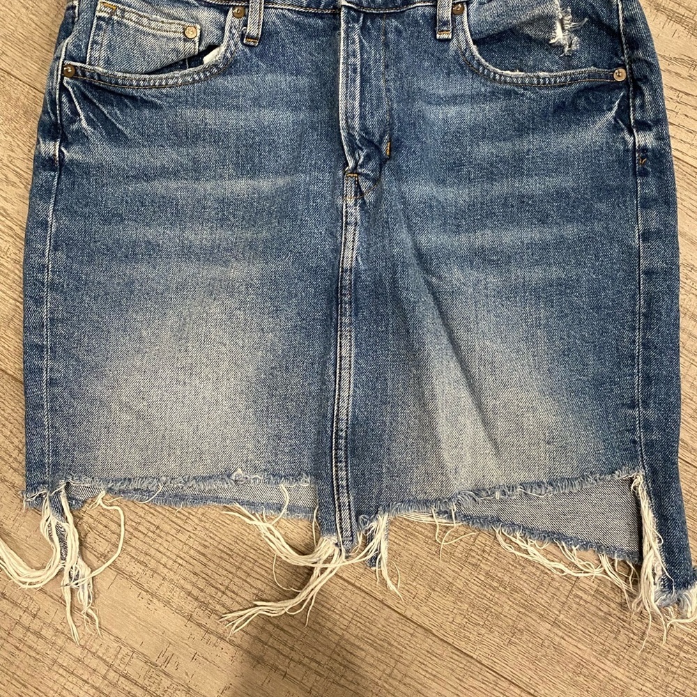 Distressed Denim Skirt with Frayed Hem